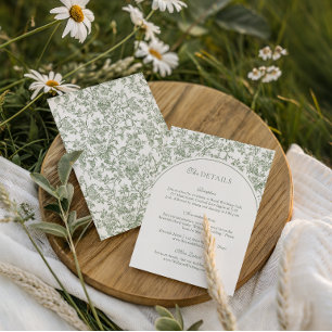 Sage Green Floral Toile Monogram Wedding Arch Enclosure Card
