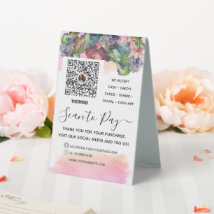 Sage Green Floral Venmo QR Payer ici Signe
