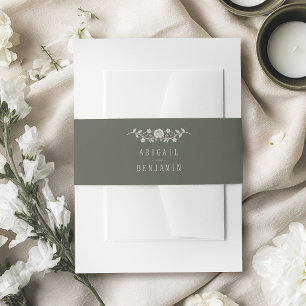 Sage Green Floral Vintage Lace Classic Wedding Invitation Belly Band