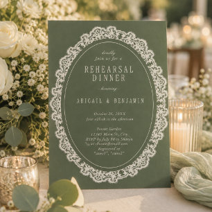 Sage Green Floral Vintage Lace Rehearsal Dinner Invitation