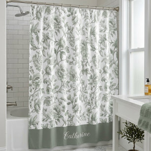 Sage Green Floral Vintage Toile Monogram Name