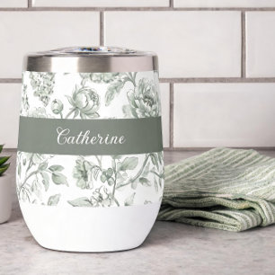 Sage Green Floral Vintage Toile Monogram Name