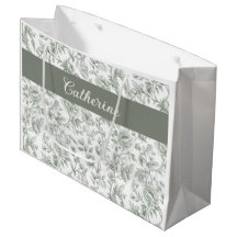 Sage Green Floral Vintage Toile Monogram Name