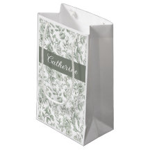 Sage Green Floral Vintage Toile Monogram Name