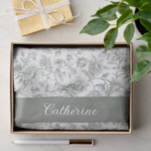 Sage Green Floral Vintage Toile Name