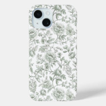 Sage Green Floral Vintage Toile Pattern 
