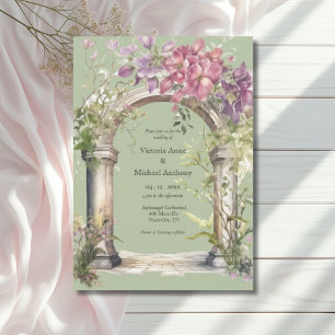 Sage Green Floral Watercolor Arch Wedding Invitation
