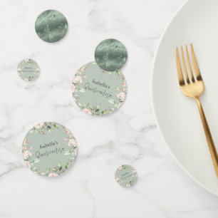 Sage Green Floral Watercolor Glitter Quinceañera  Confetti