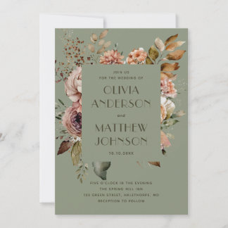 Sage Green Floral Wedding | Botanical Garden + QR Invitation