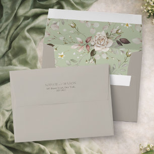 Sage Green Floral Wedding Envelope
