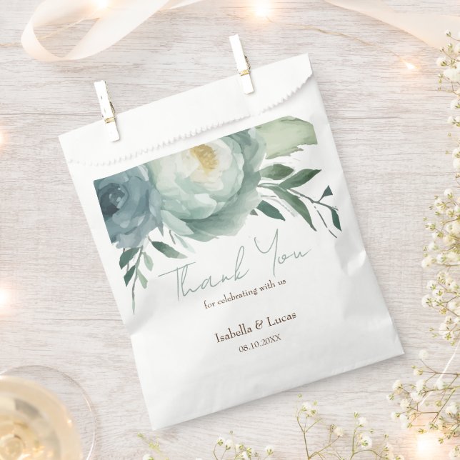 Sage Green Floral Wedding Favour Bag (Clipped)