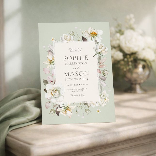 Sage Green Floral Wedding Invitation (Creator Uploaded)
