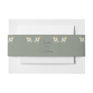 Sage Green Floral wedding invitation  Belly Band
