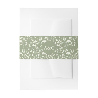 Sage green Floral Wedding Invitation Belly Band
