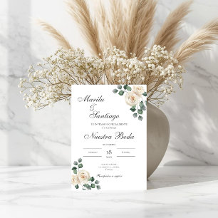 Sage Green Floral wedding invitation in Spanish