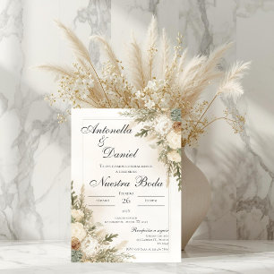 Sage Green Floral wedding invitation in Spanish
