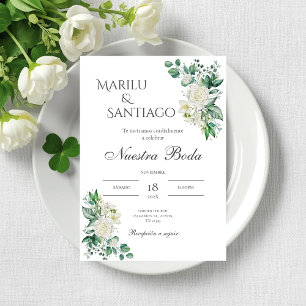 Sage Green Floral wedding invitation in Spanish
