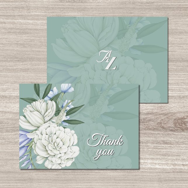 Sage Green Floral Wedding | Monogram Thank You Card (Creator Uploaded)