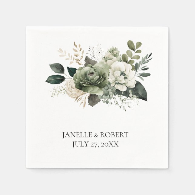 Sage Green Floral Wedding | Napkin (Front)