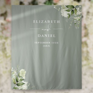 Sage Green Floral Wedding Photo Booth Backdrop Tapestry