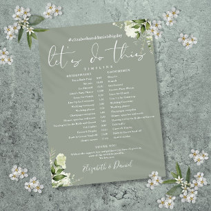 Sage Green Floral Wedding Schedule Timeline Program
