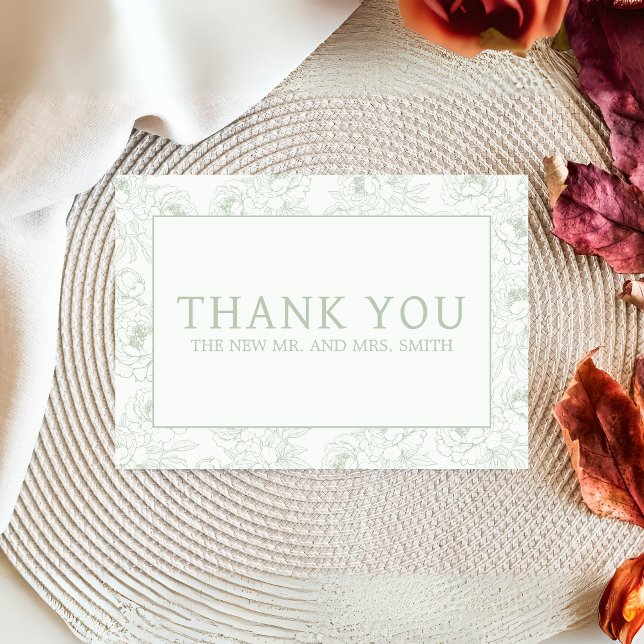 Sage Green Floral Wedding Thank You Card (Sage Green Minimalist Floral Wedding Thank you Card)