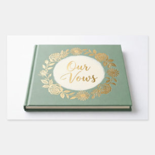 Sage Green Floral Wedding Vow Book - Elegant Gold  Sticker
