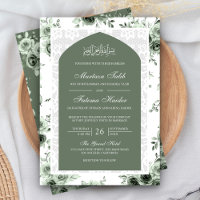 Sage Green Floral White Lace Arch Muslim Wedding
