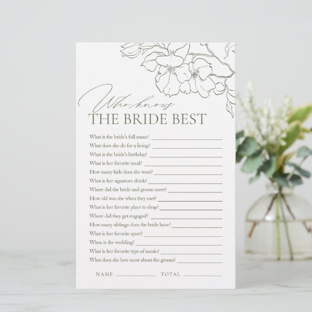 Sage green floral who knows the bride best game (Standing Front)