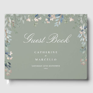Sage Green Floral Wildflowers Wedding Guest Book