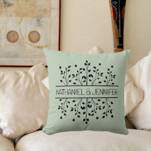 Sage Green Floral with Butterflies Marriage  Throw Pillow