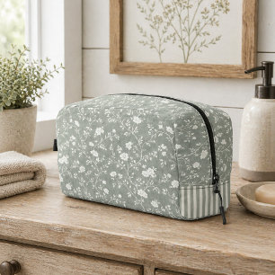 Sage Green Floral with Stripe Accent, Farmhouse Dopp Kit