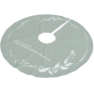 Sage Green Floral Wreath Monogram Personalized  Brushed Polyester Tree Skirt
