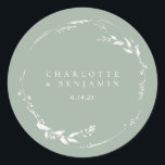 Sage Green Floral Wreath Monogram Personalized Classic Round Sticker<br><div class="desc">Sage Green Floral Wreath Monogram Personalized Classic Round Sticker</div>