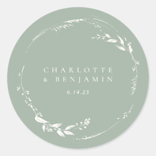Sage Green Floral Wreath Monogram Personalized Classic Round Sticker