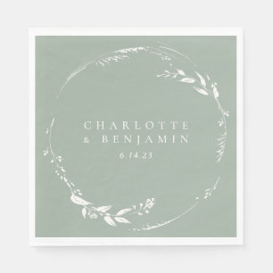 Sage Green Floral Wreath Monogram Personalized Napkin