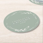 Sage Green Floral Wreath Monogram Personalized  Round Paper Coaster<br><div class="desc">Sage Green Floral Wreath Monogram Personalized Paper Coaster</div>