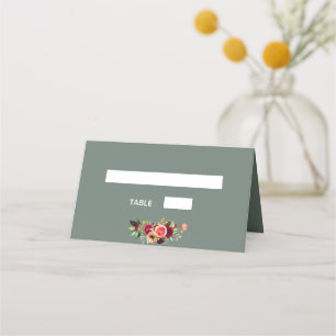 Sage green florals burgundy wedding place card