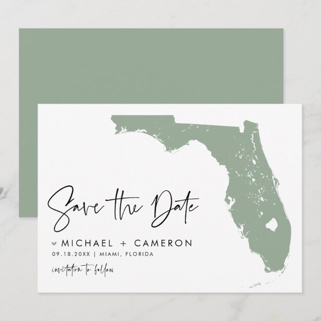 Sage Green Florida Carte Moderne Script minimalist (Devant / Derrière)
