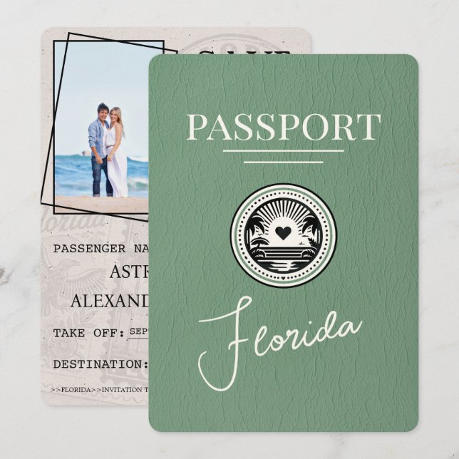 Sage Green Florida Passport Save The Date (Front/Back)