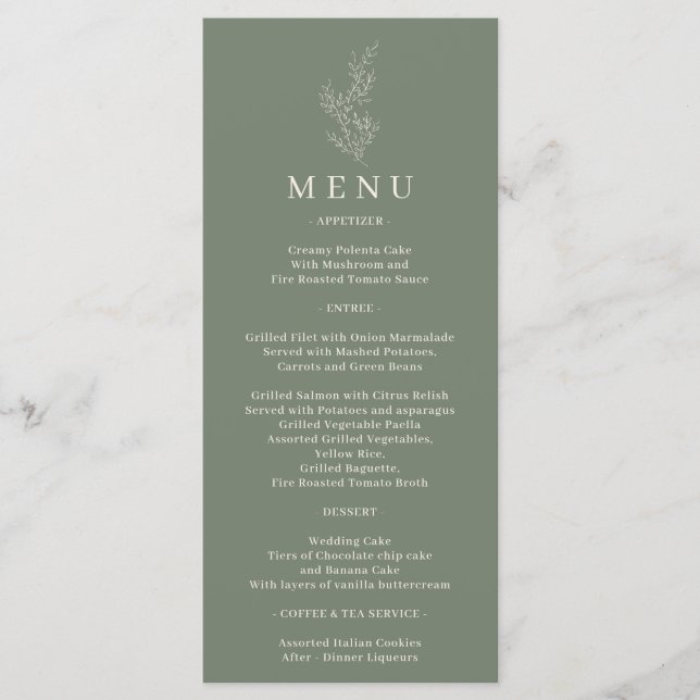 Sage Green Flower Ivy Line Menu (Front)