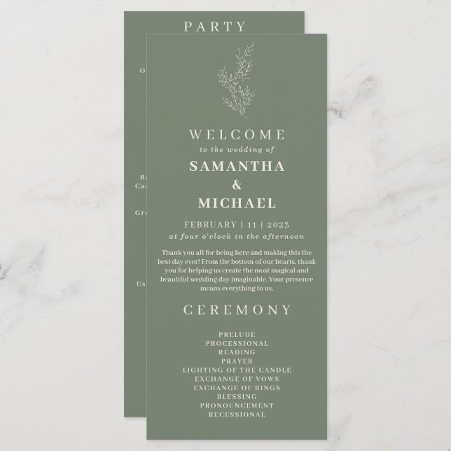 Sage Green Flower Ivy Wedding Program (Front/Back)