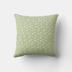 Sage Green Flower Pattern, Flowers Fabric Throw Pillow