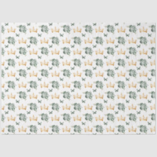 Sage Green Flowers and Gold Crowns Tissue Paper
