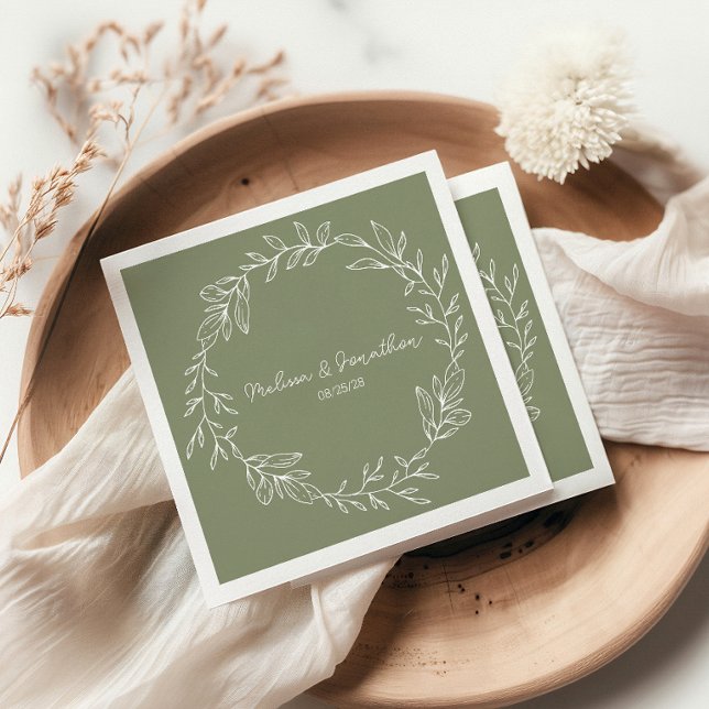 Sage Green Flowers Boho Romantic Wedding Napkin (Creator Uploaded)