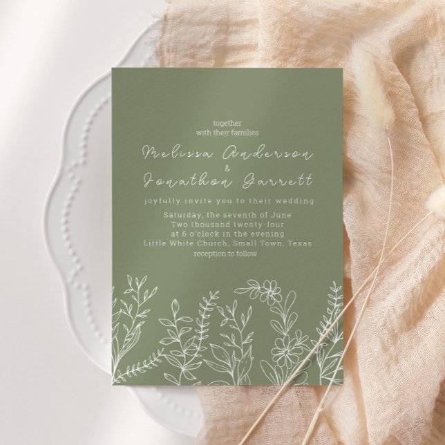 Sage Green Flowers Boho Wedding Invitation (Creator Uploaded)