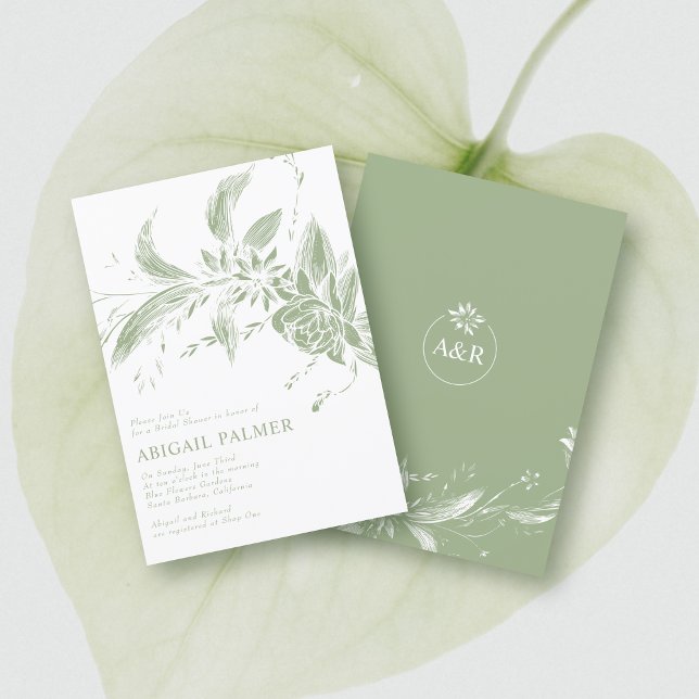 Sage green flowers wedding bridal shower invitation (Creator Uploaded)
