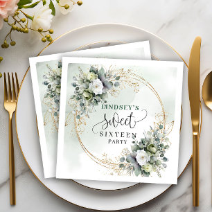 Sage Green Foliage 16th Birthday Party Napkins