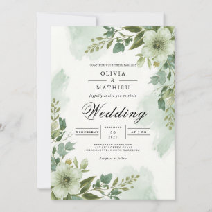 Sage Green Foliage Arch Wedding Invitation