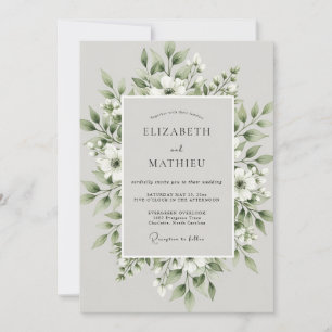 Sage Green Foliage Bloom Wedding Invitation